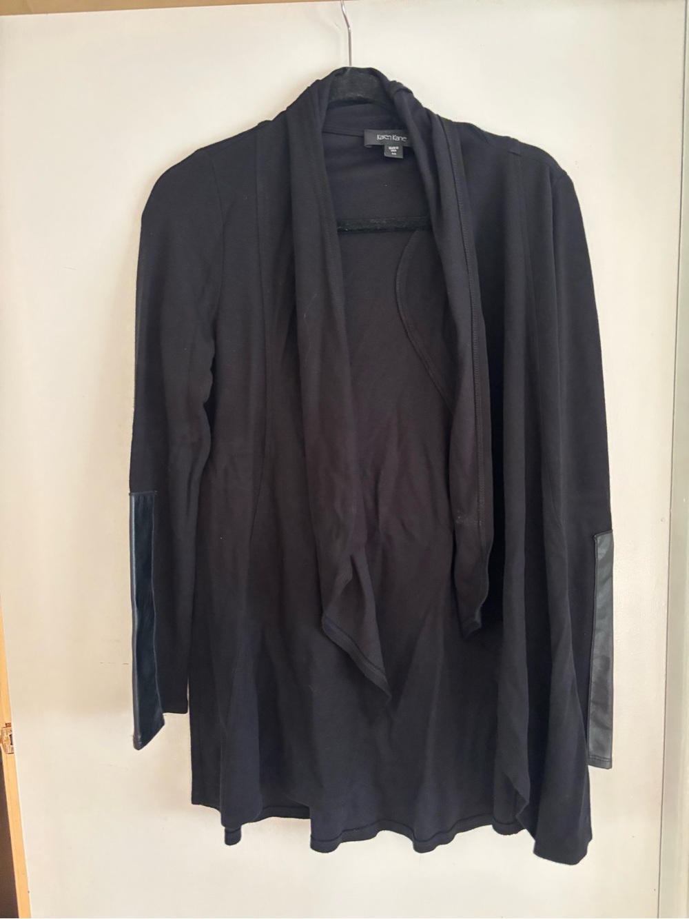 Karen Kane Black Open-Front Draped Blazer with Elbow Patch Detail